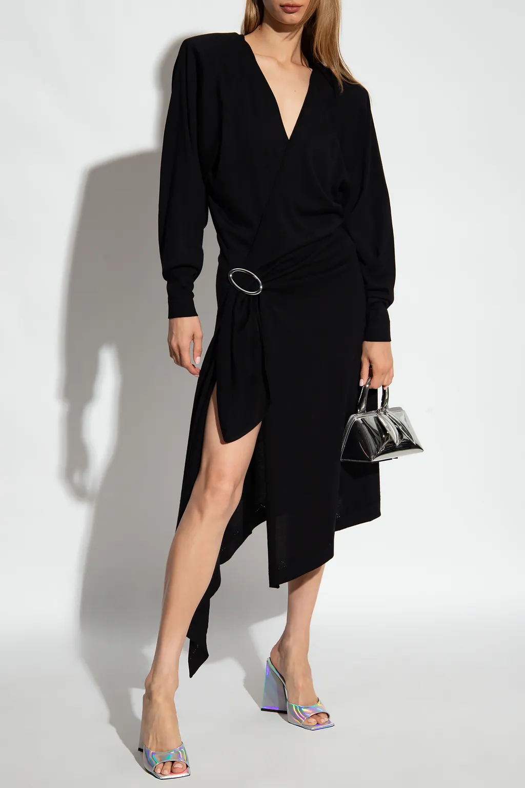 Asymmetric Hem Wrap Midi Dress
