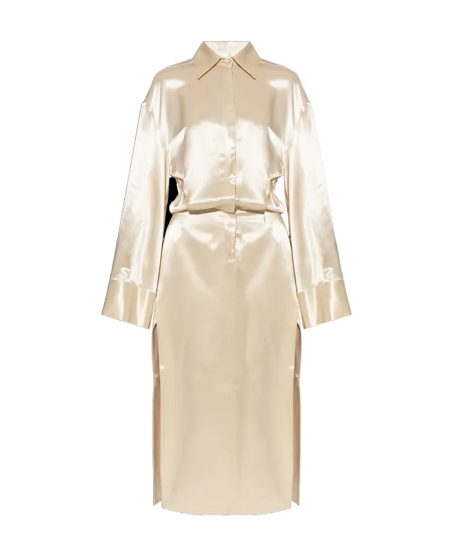 Charla Drop Shoulder Satin Shirt Dress