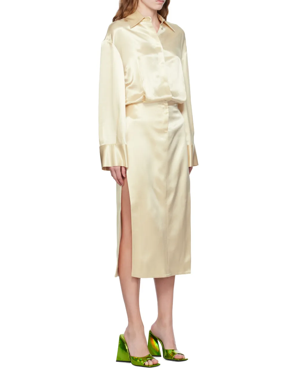 Charla Drop Shoulder Satin Shirt Dress