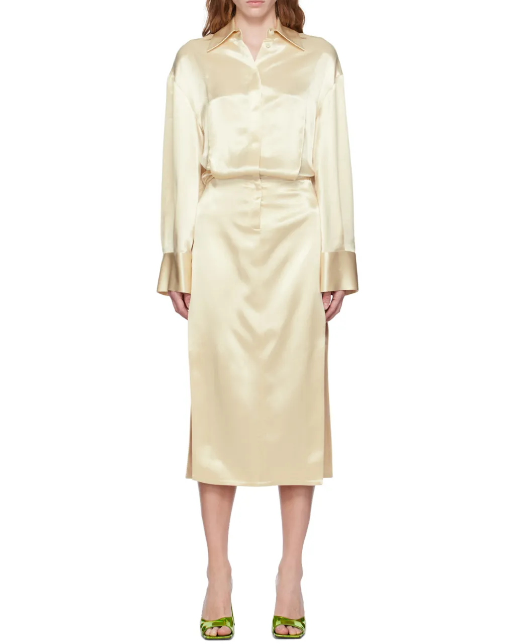 Charla Drop Shoulder Satin Shirt Dress