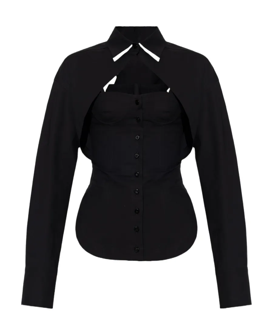 Cut-Out Corset-Style Long Sleeved Shirt