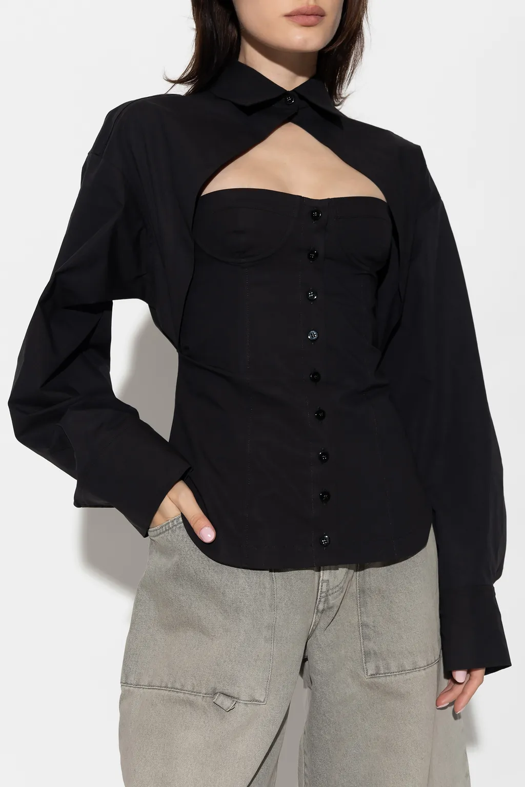 Cut-Out Corset-Style Long Sleeved Shirt