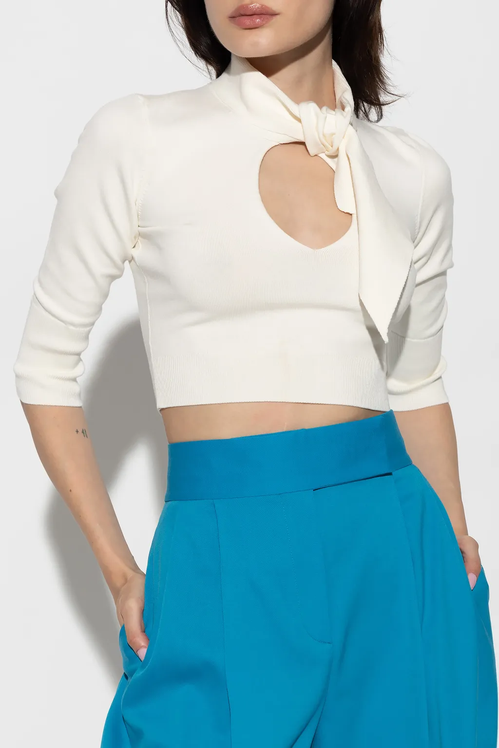 Pussybow Ribbed Cropped Top