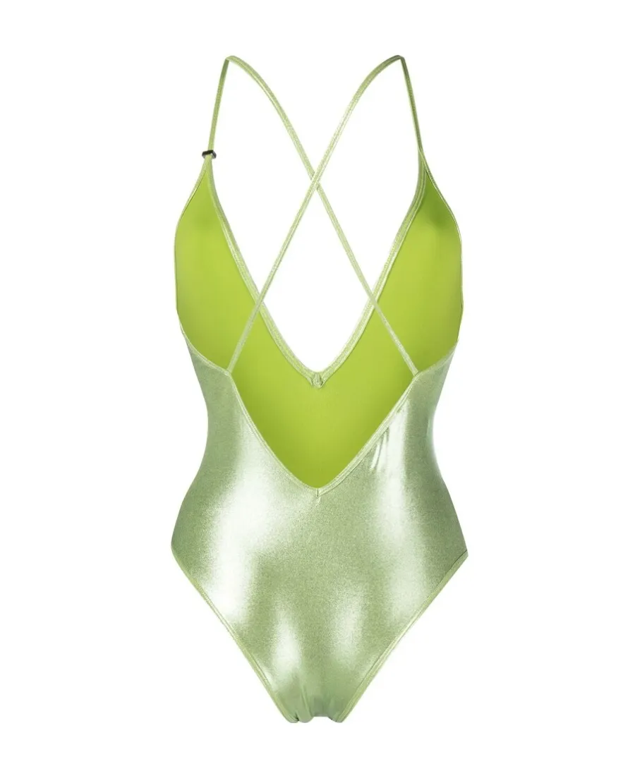Metallic V-Neck One-Piece Swimsuit