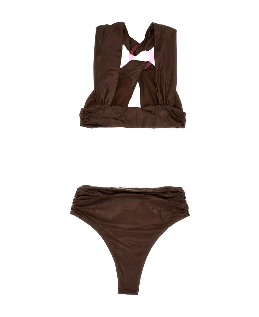 Cross Strap Faux-Leather Bikini Set