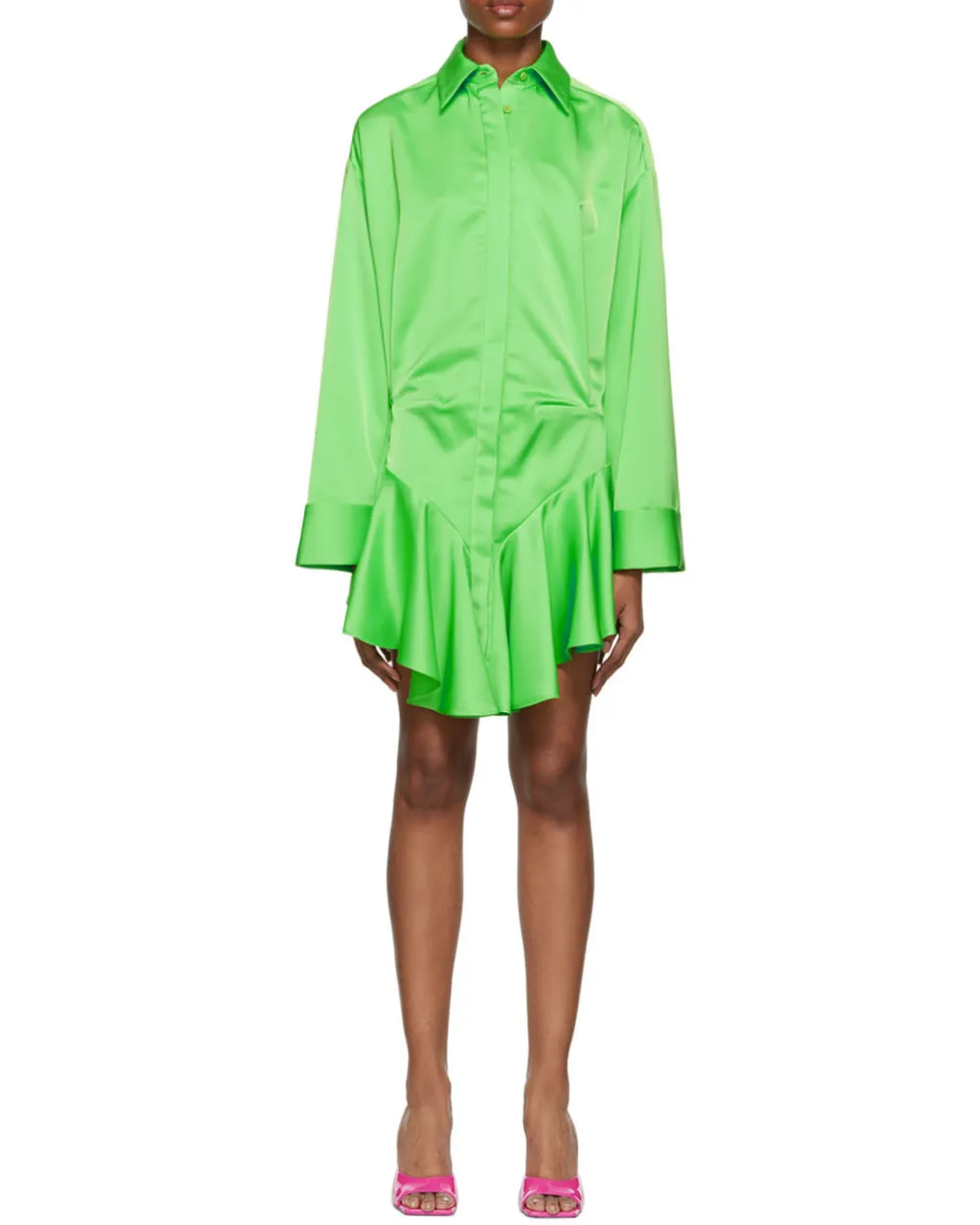 Ruffled Hem Satin Mini Dress