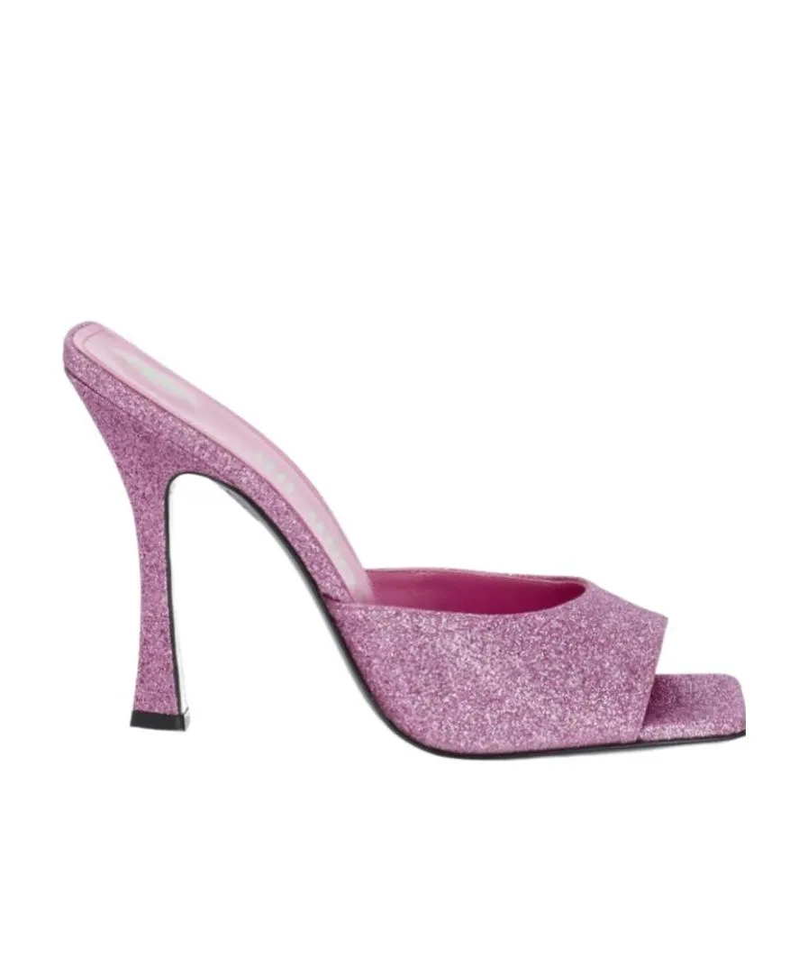 Glittered High-Heeled Open-Toe Mules
