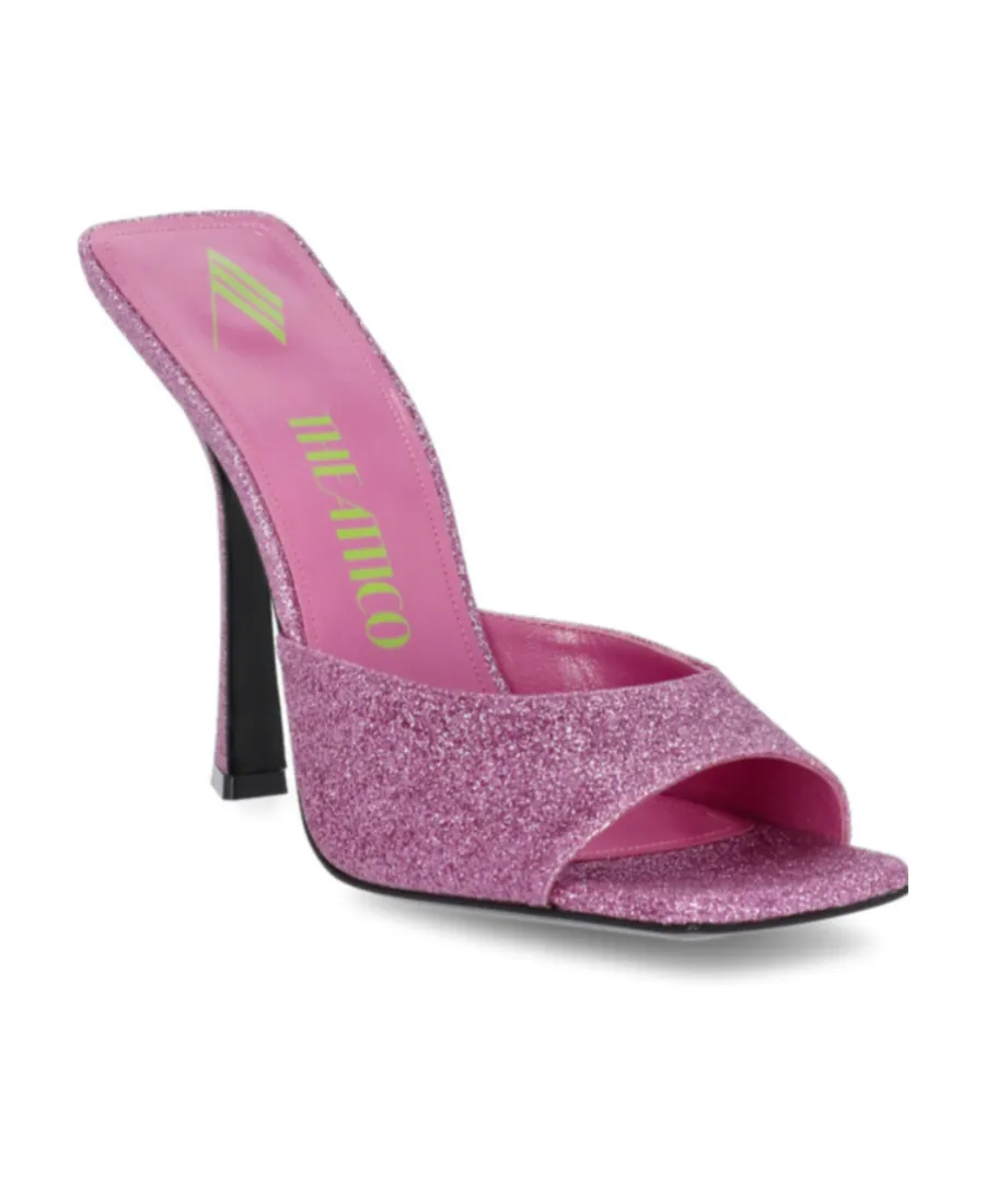 Glittered High-Heeled Open-Toe Mules