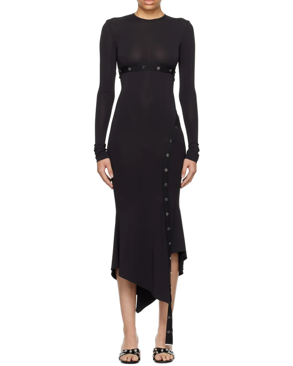 Asymmetric Convertible Long-Sleeved Midi Dress