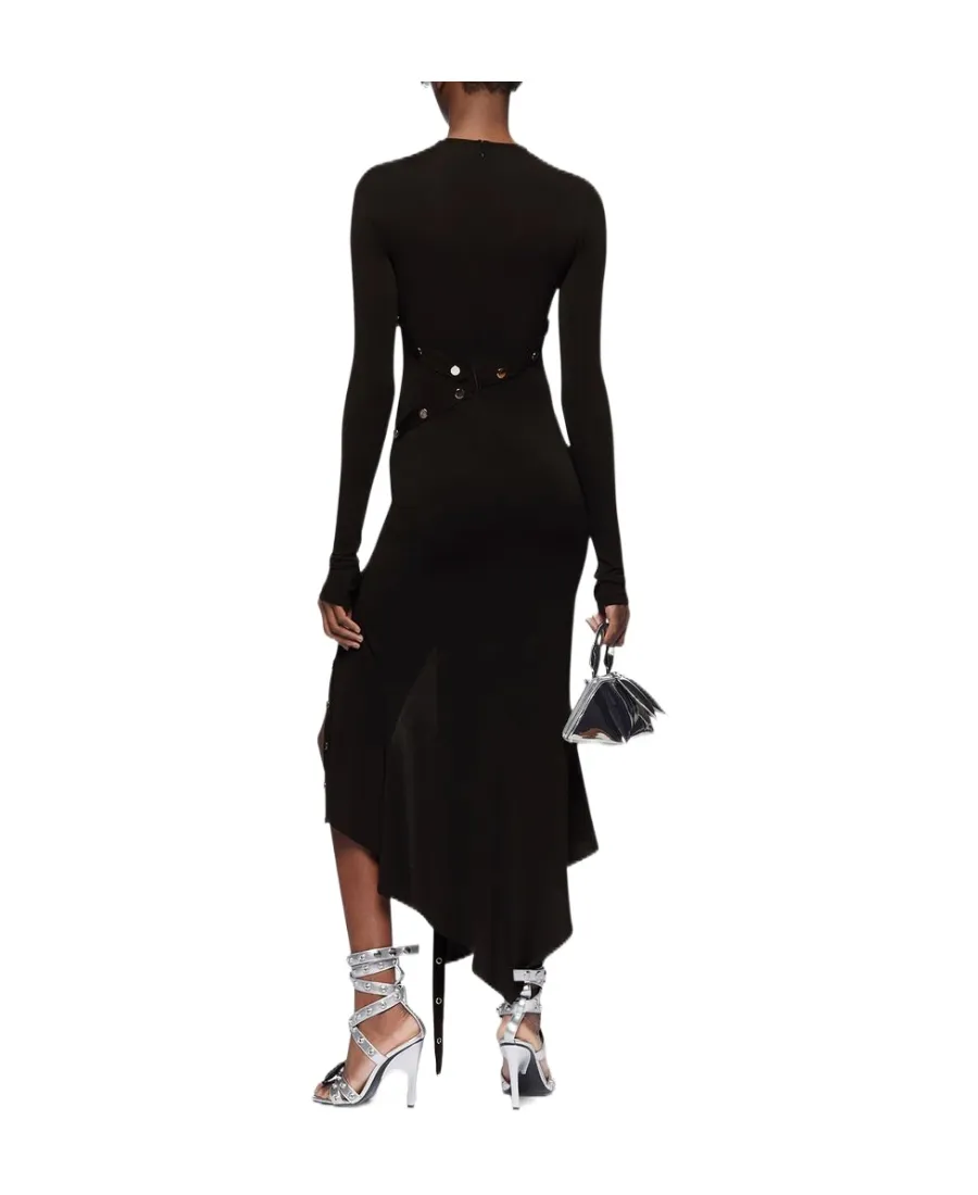 Asymmetric Convertible Long-Sleeved Midi Dress