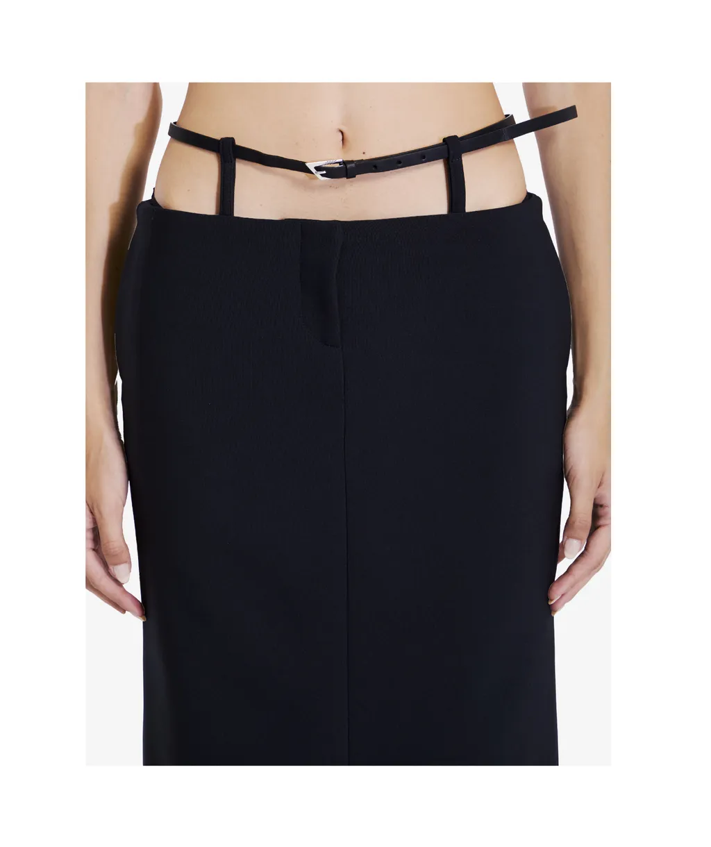 Belted Stretch Midi Skirt