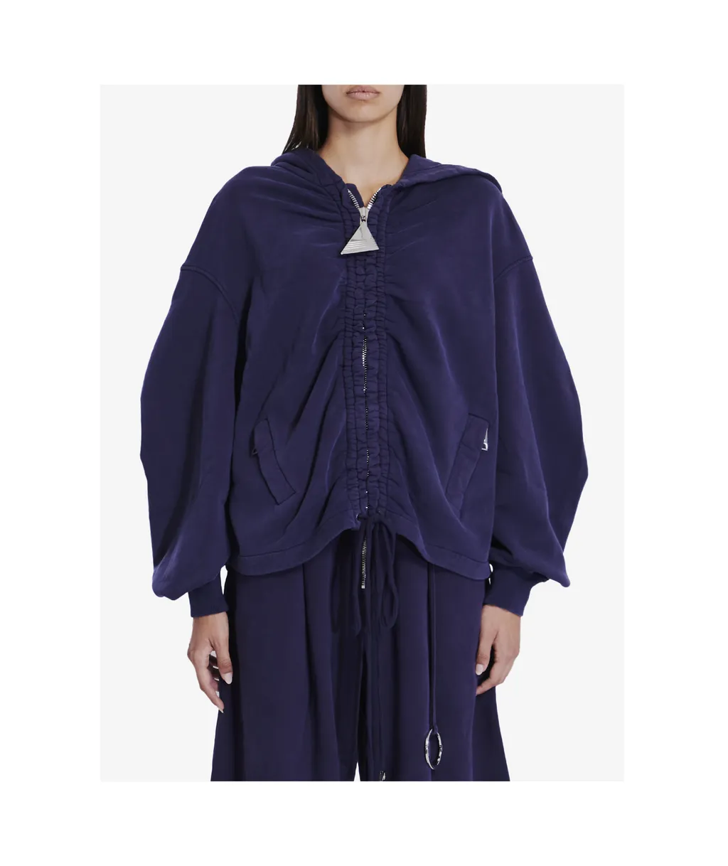 Ruched-Detail Zipped Hoodie