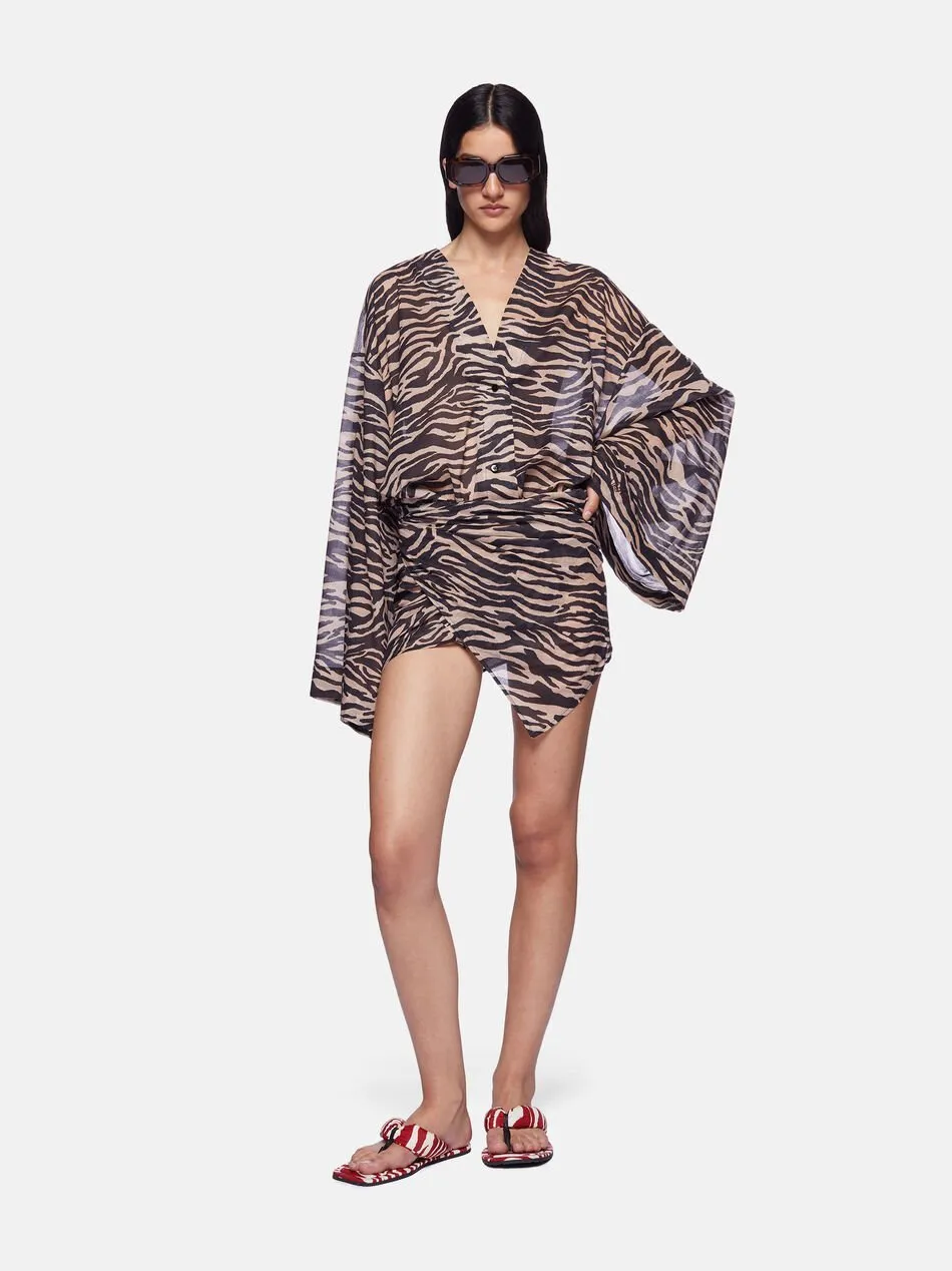 Zebra Printed V-Neck Mini Dress