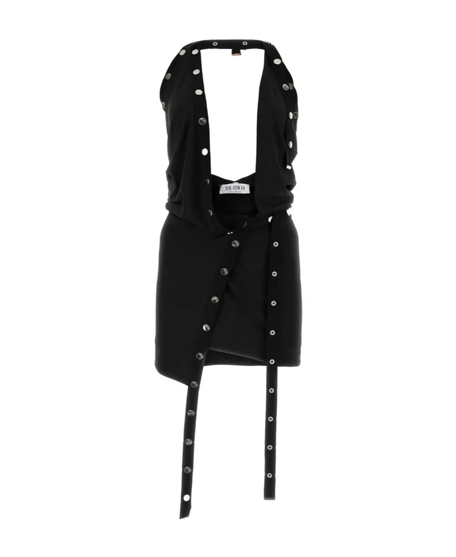 Stud Embellished Crepe Mini Dress