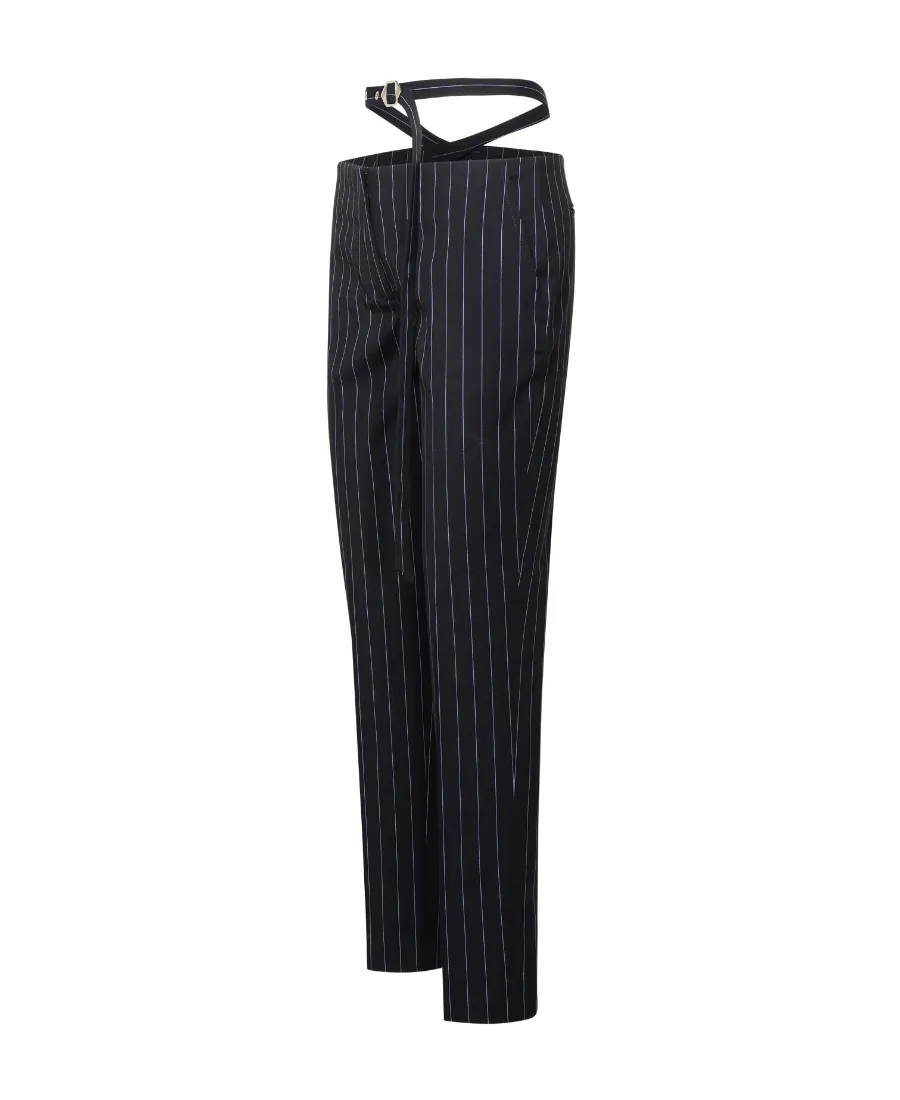 Cut-Out Waist Striped Pants