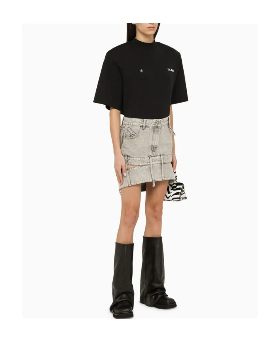 Cut-Out Mini Denim Skirt