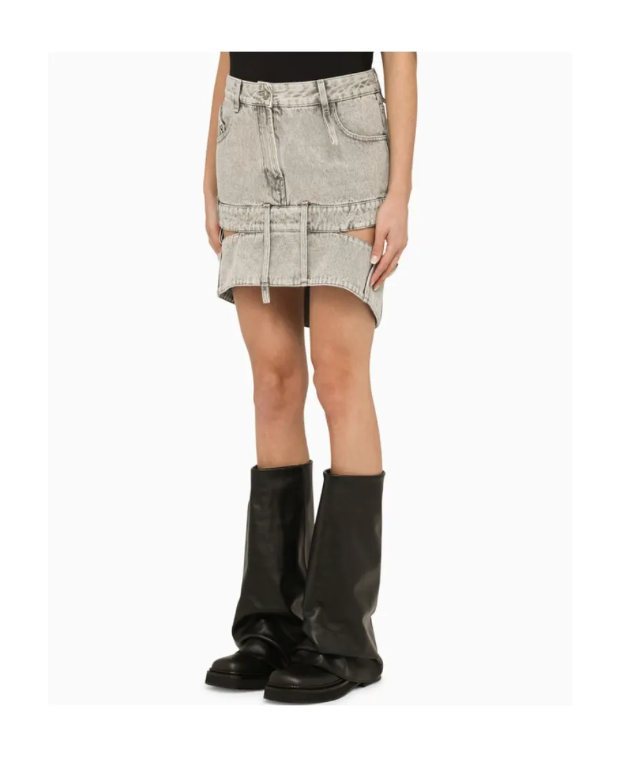 Cut-Out Mini Denim Skirt