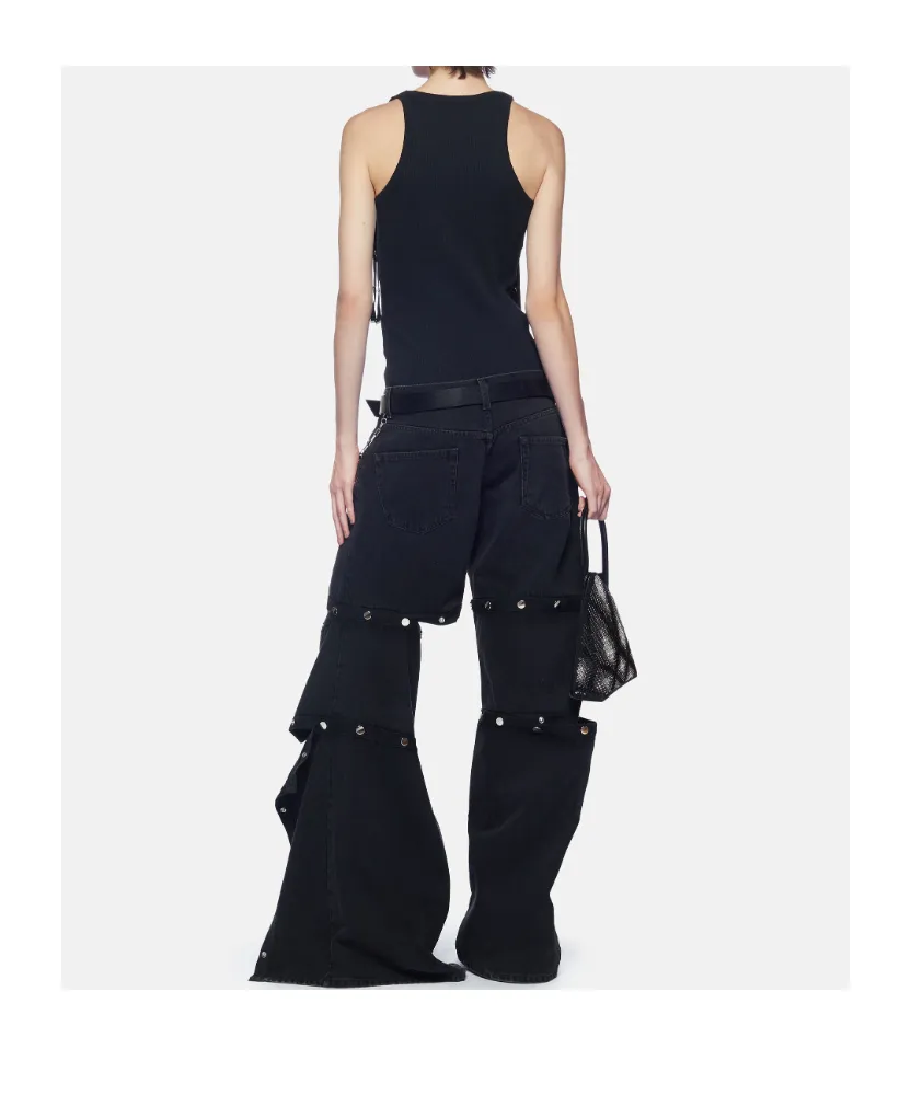 Snap Detailed Straight Leg Jeans