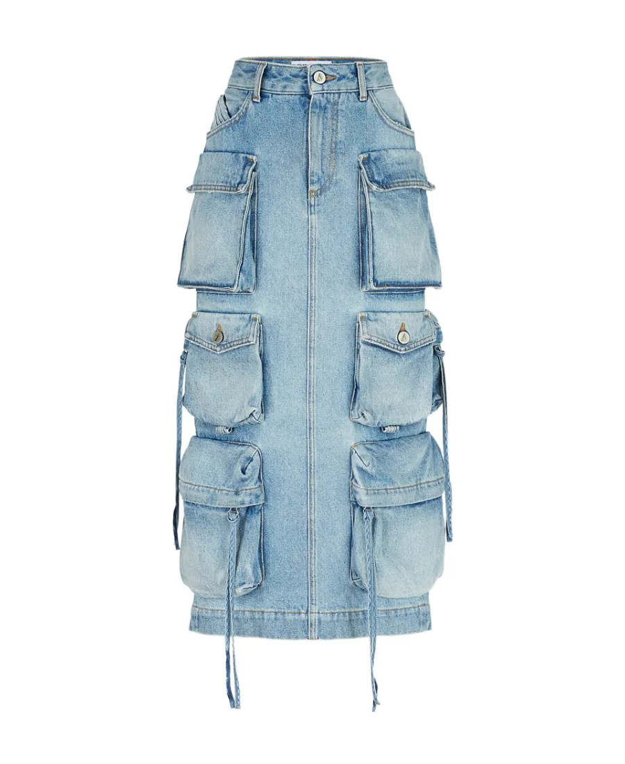 Logo Embroidered Denim Cargo Skirt