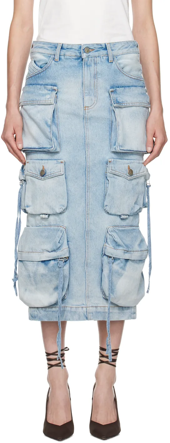 Logo Embroidered Denim Cargo Skirt