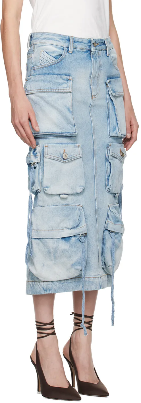 Logo Embroidered Denim Cargo Skirt
