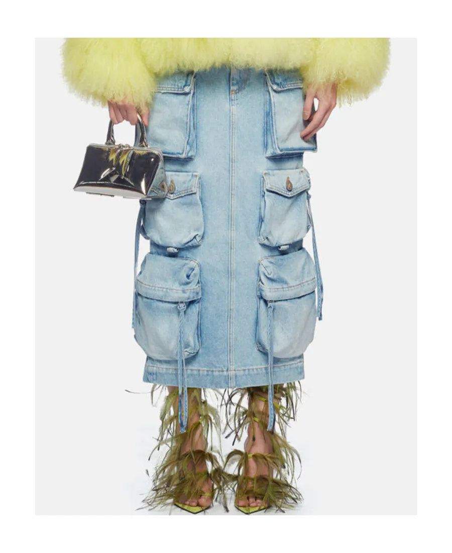 Logo Embroidered Denim Cargo Skirt