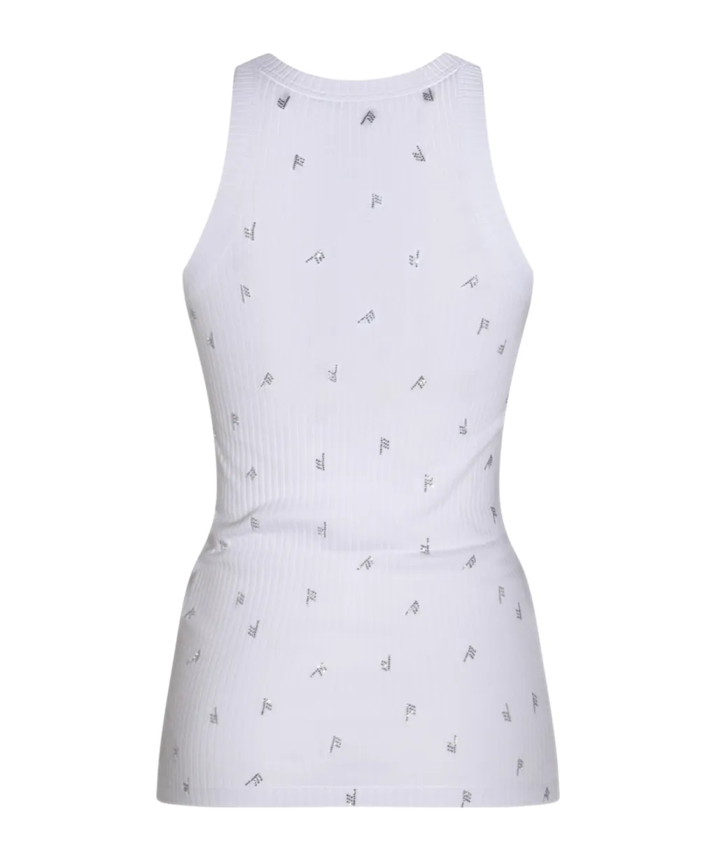 Logo Embellished Ribbed Top