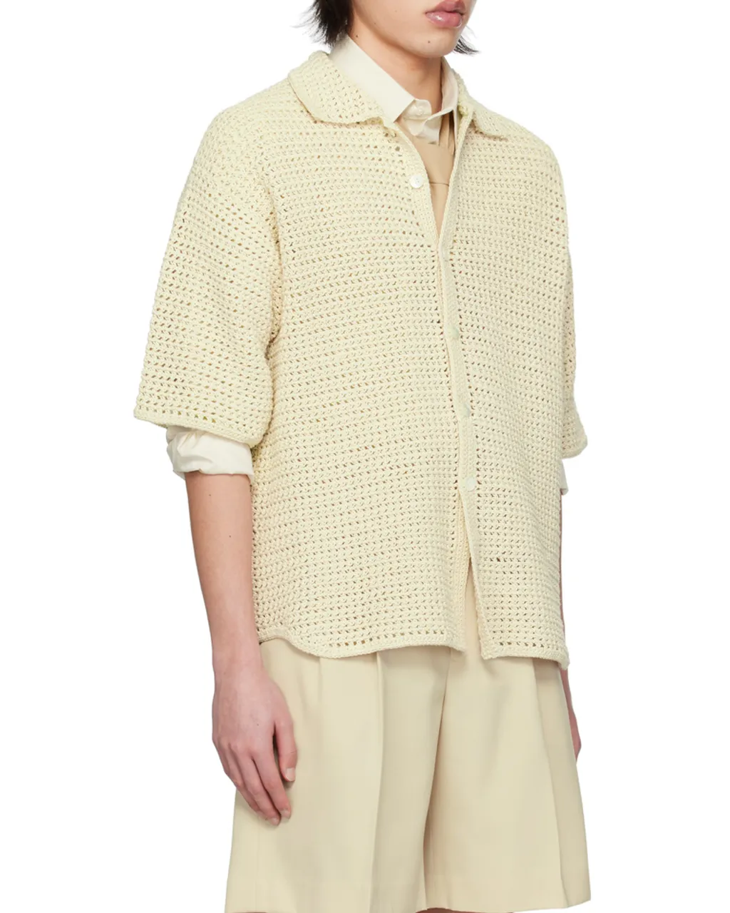 Crochet-Knit Short-Sleeve Shirt