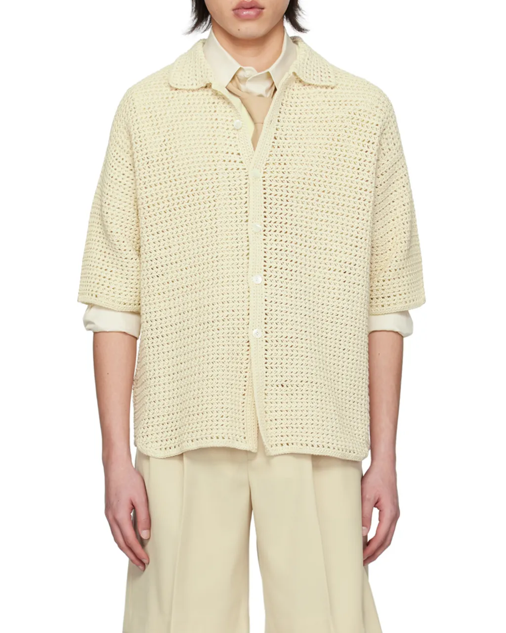 Crochet-Knit Short-Sleeve Shirt