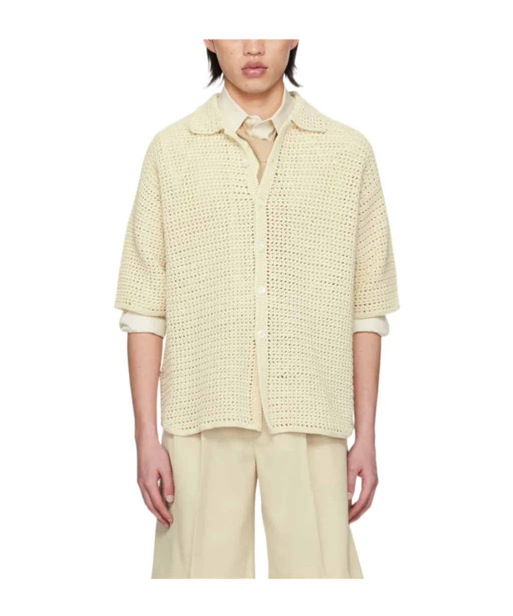 Crochet-Knit Short-Sleeve Shirt