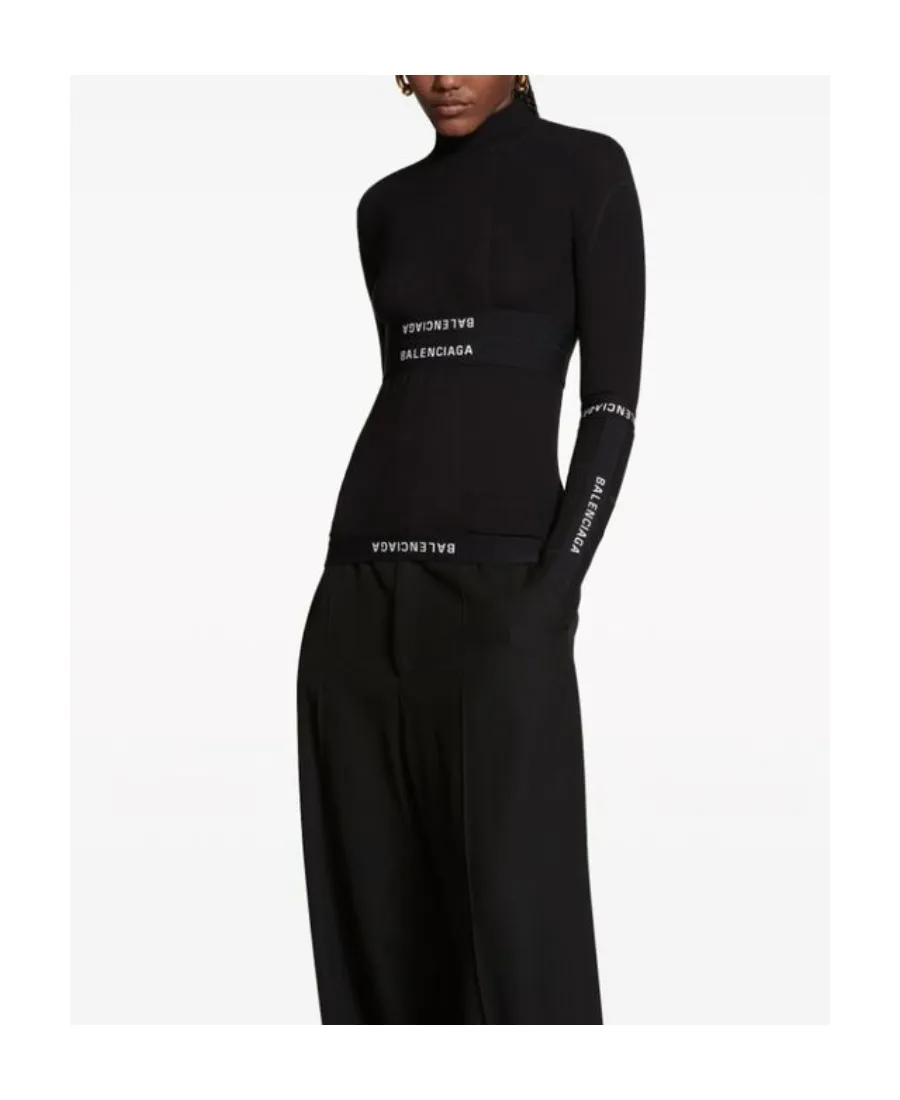 Logo Printed Turtleneck Top