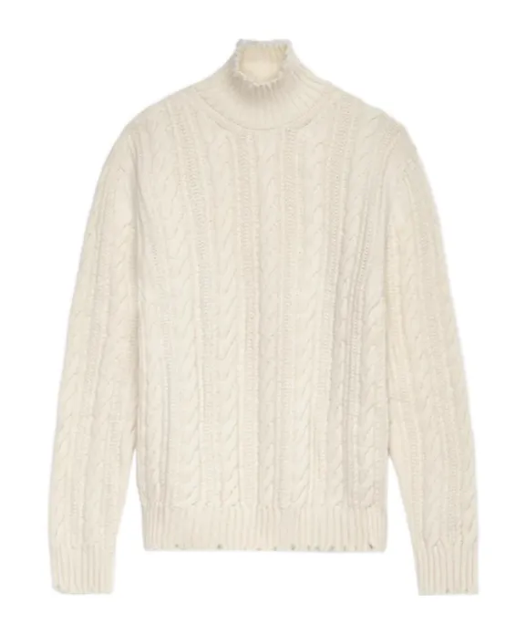 Cable-Knit Frayed Sweater