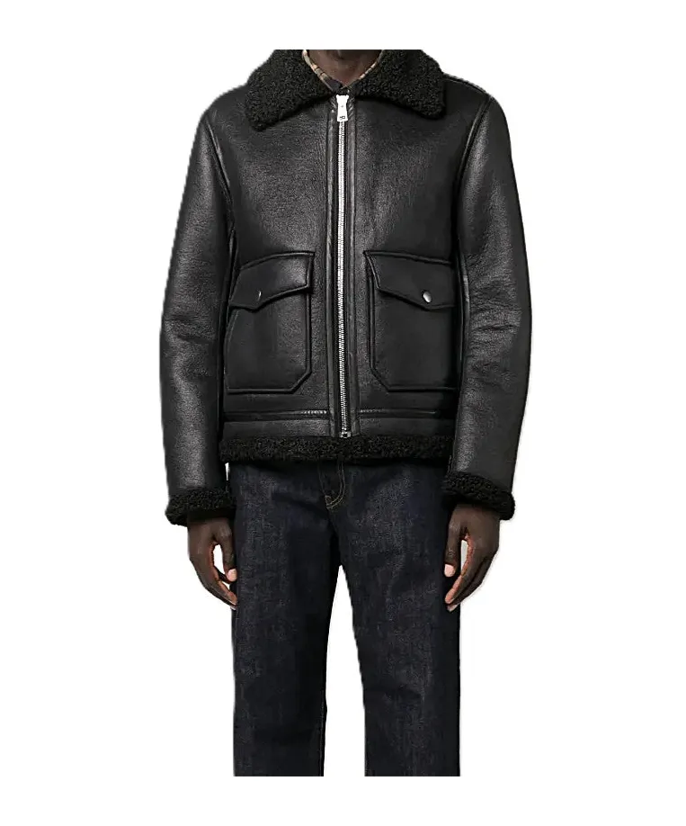 Faux-Shearling Zip-Up Bomber Jacket