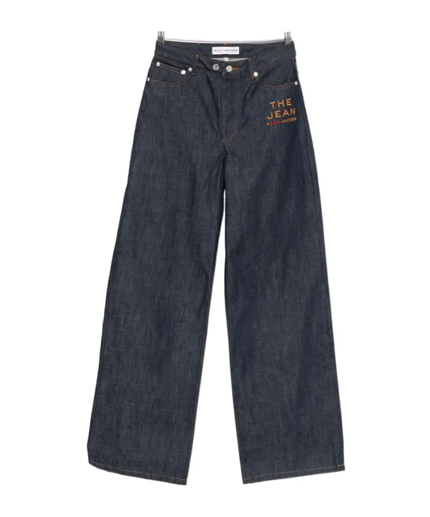 Logo Embroidered Wide-Leg Jeans