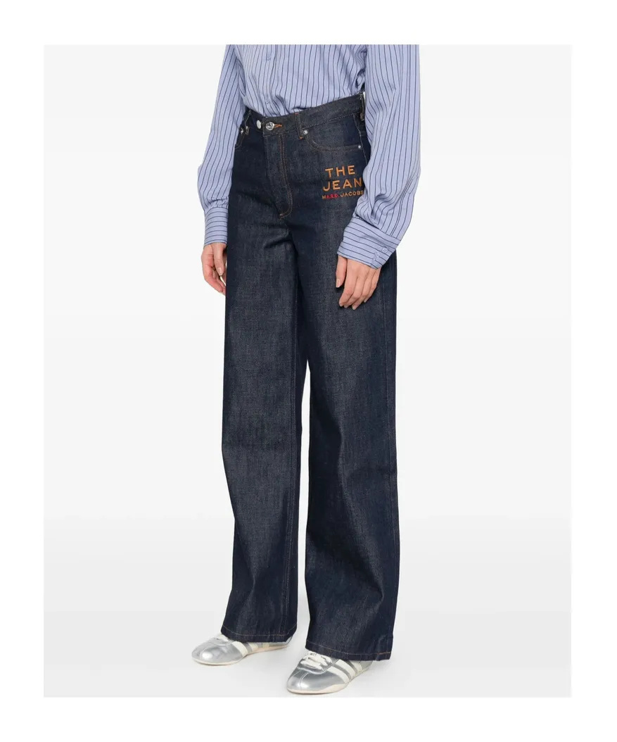 Logo Embroidered Wide-Leg Jeans