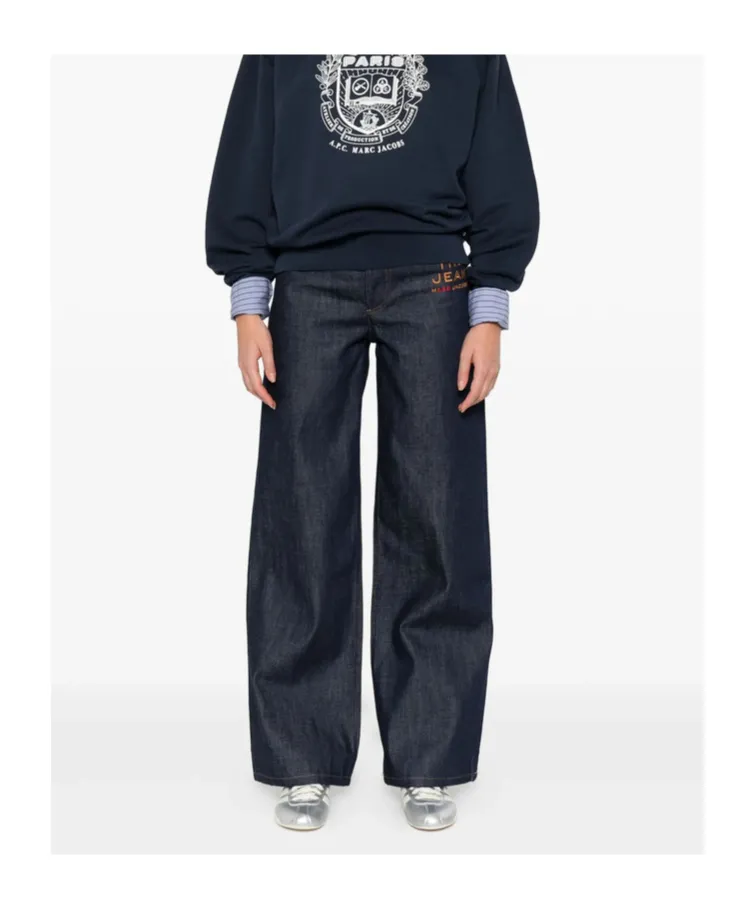 Logo Embroidered Wide-Leg Jeans