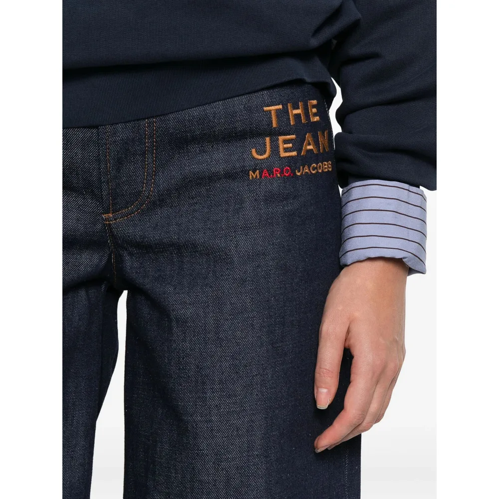 Logo Embroidered Wide-Leg Jeans