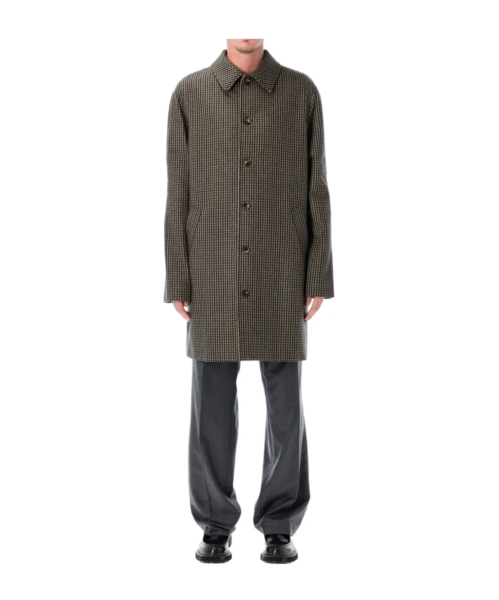 Checked Button-Fastening Coat