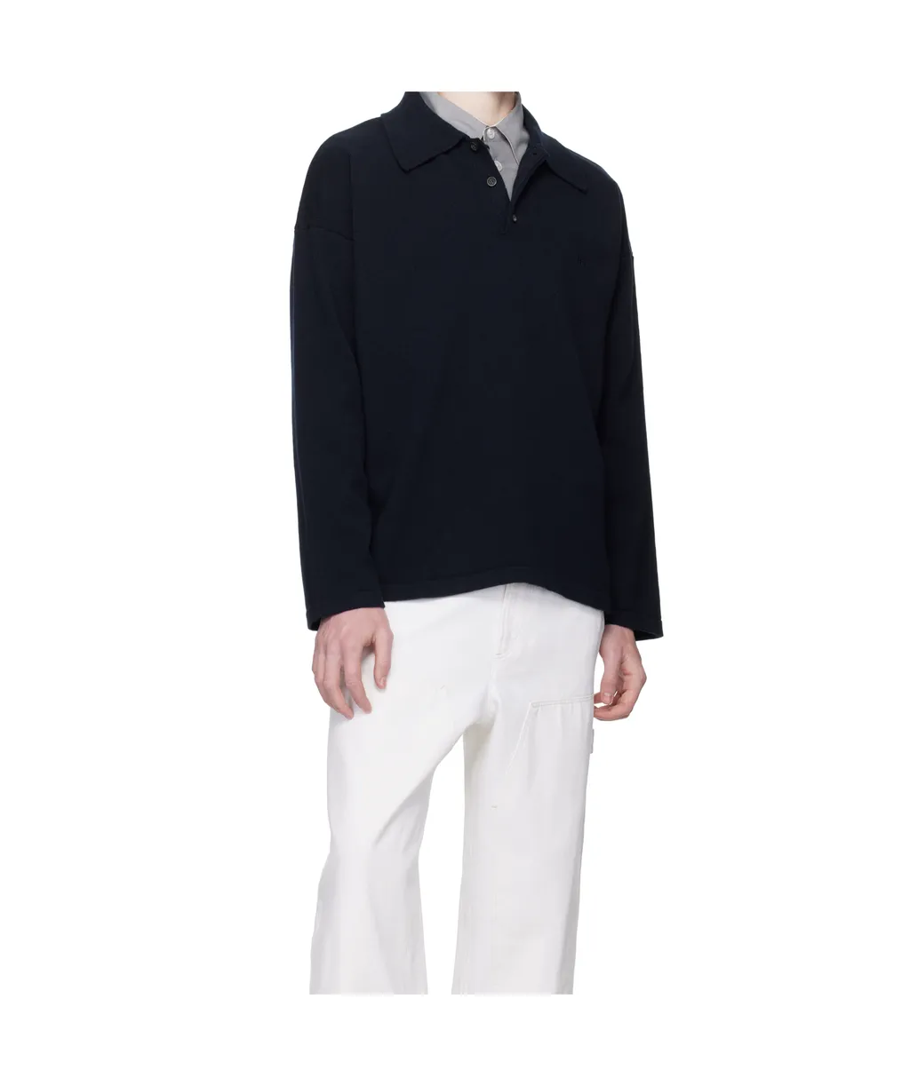 Long-Sleeved Wool Polo Shirt