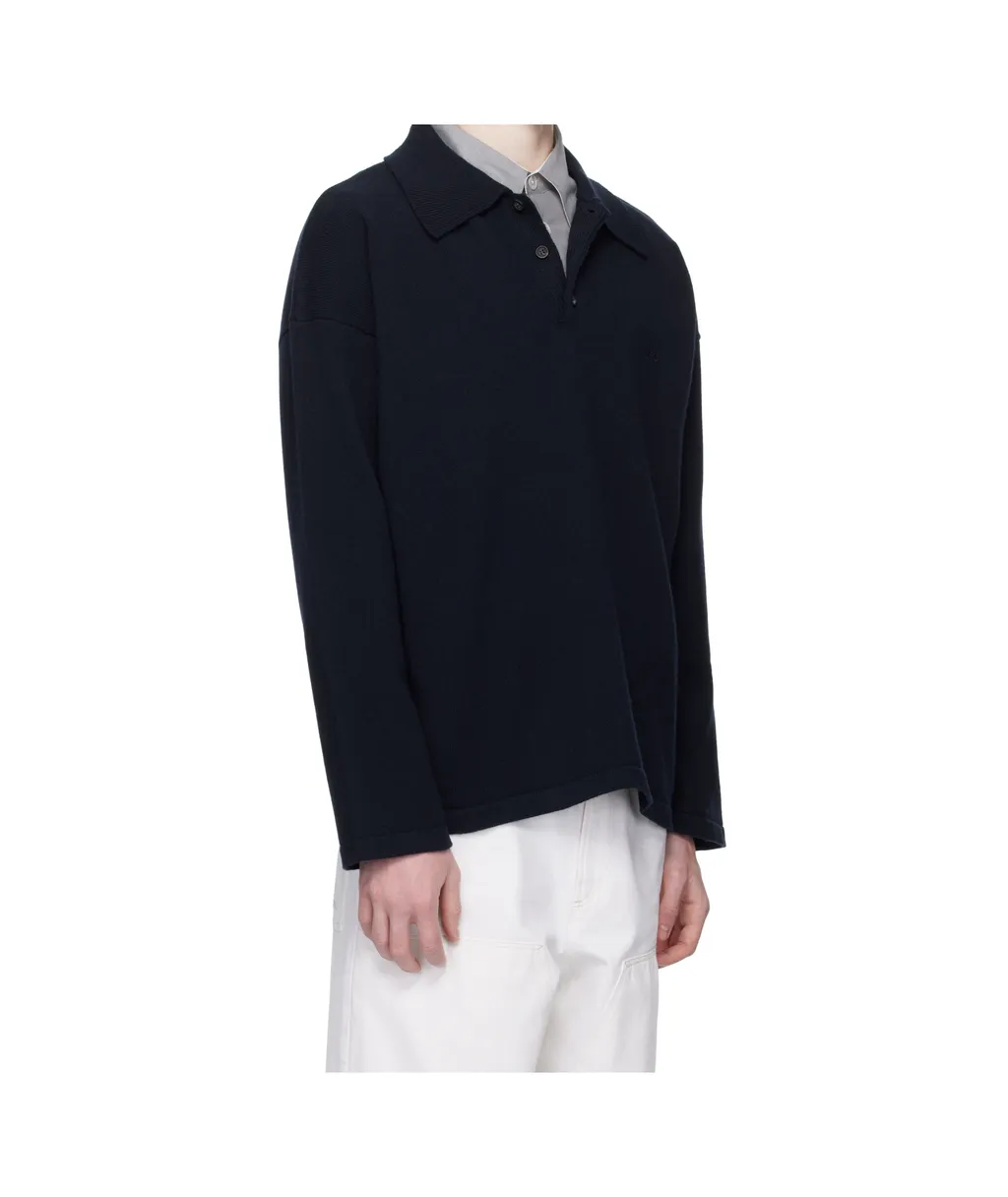 Long-Sleeved Wool Polo Shirt