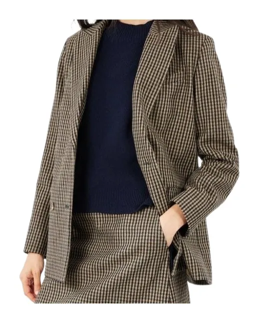 Gingham-Check Double-Breasted Coat