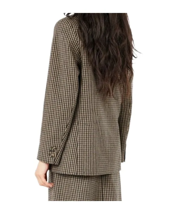 Gingham-Check Double-Breasted Coat