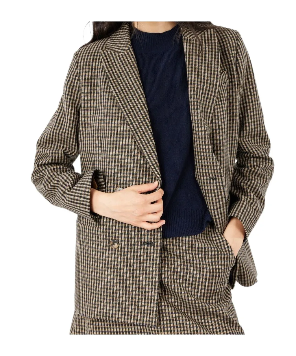 Gingham-Check Double-Breasted Coat