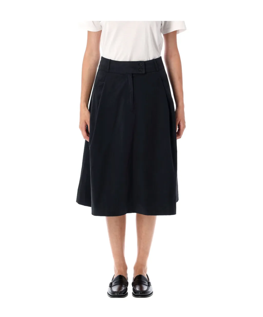 Pleated Cotton Midi Skirt
