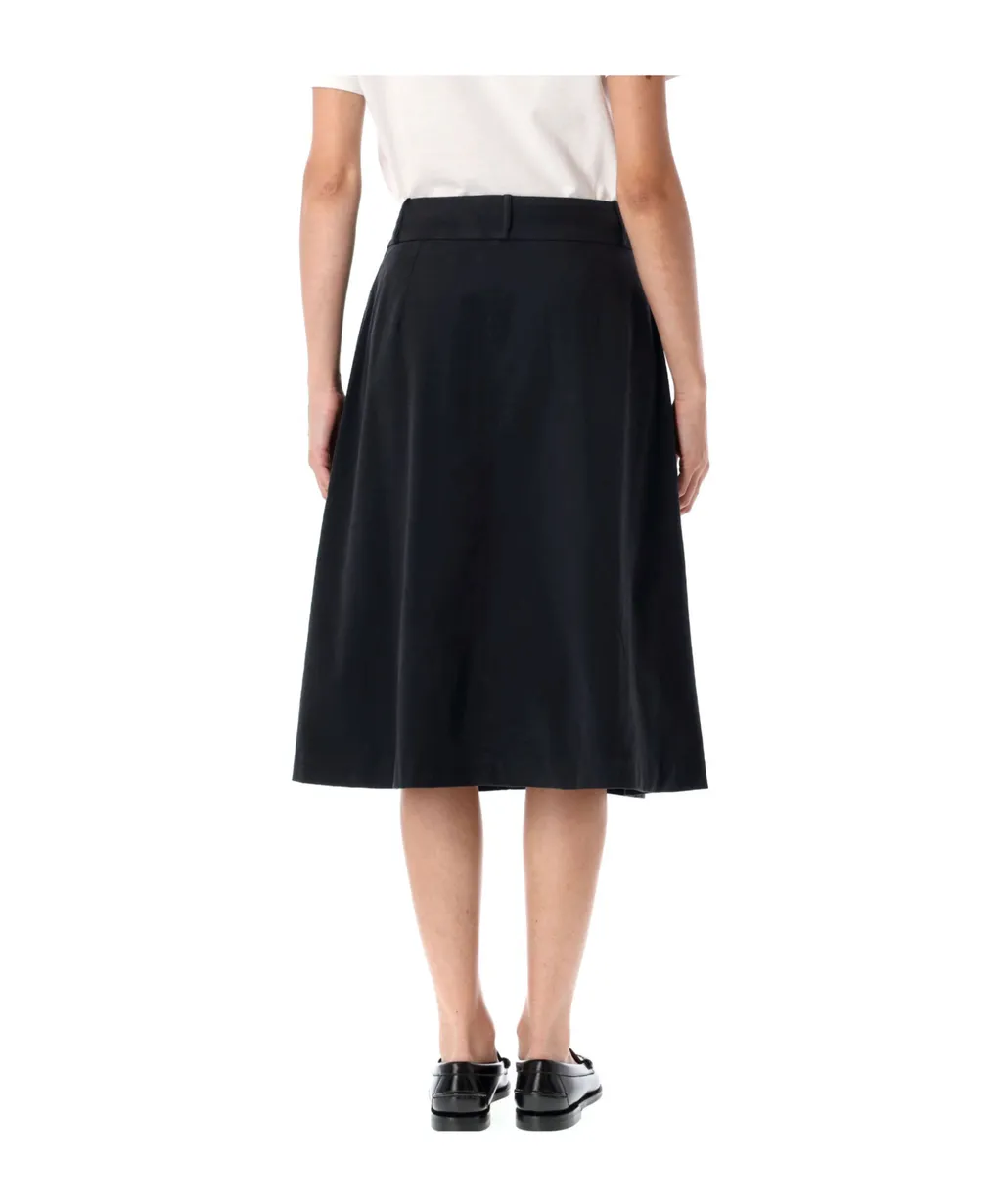 Pleated Cotton Midi Skirt
