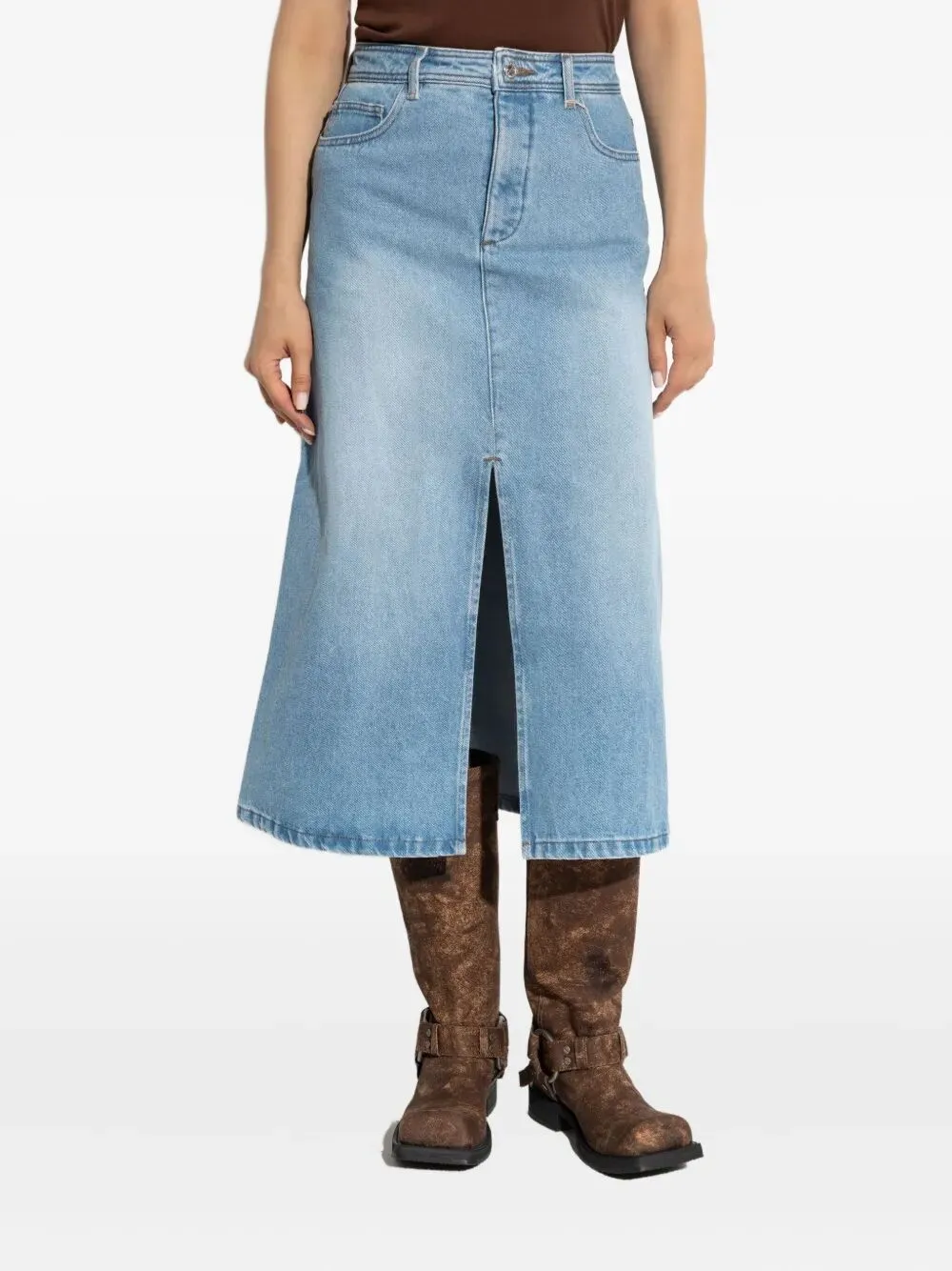 Front Slit Denim Skirt