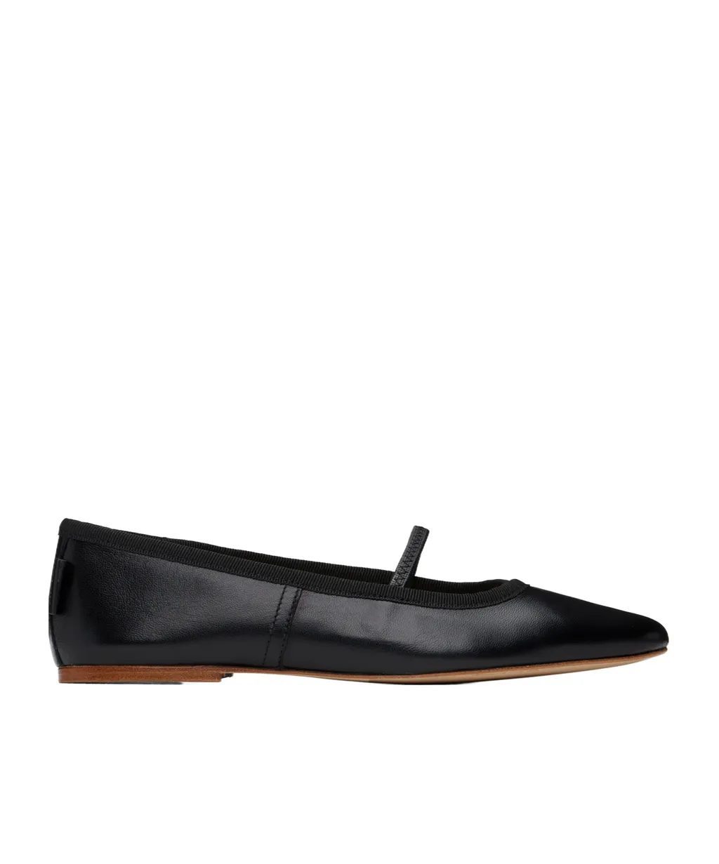 Round-Toe Leather Ballerina Shoes