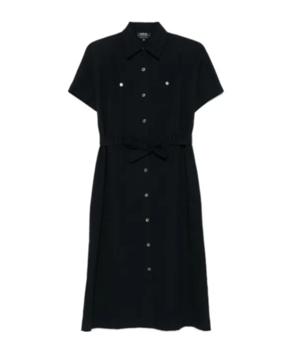 Seersucker Belted Waist Midi Dress