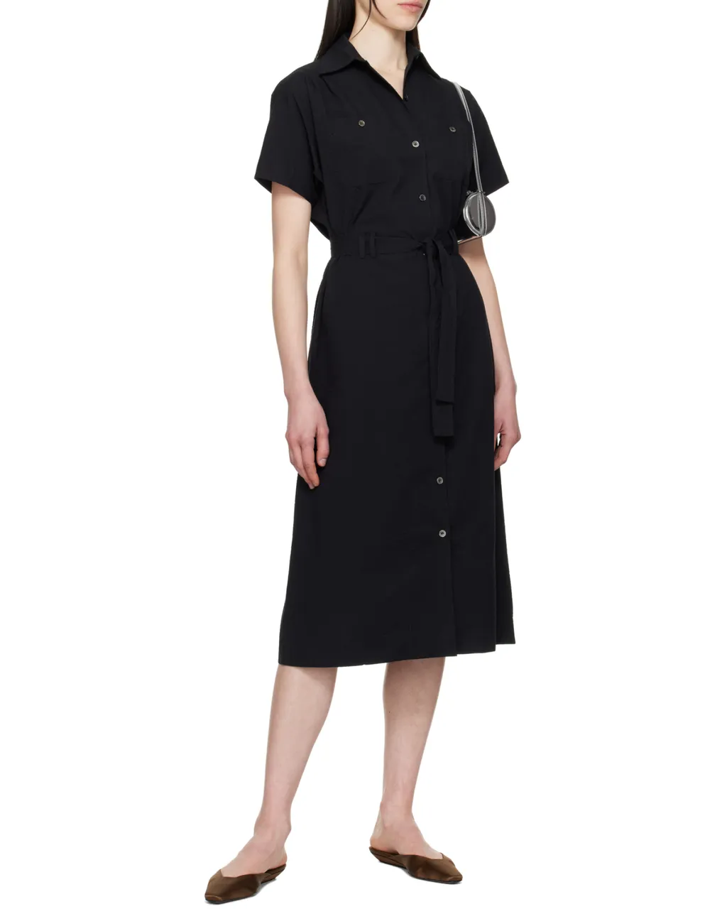 Seersucker Belted Waist Midi Dress