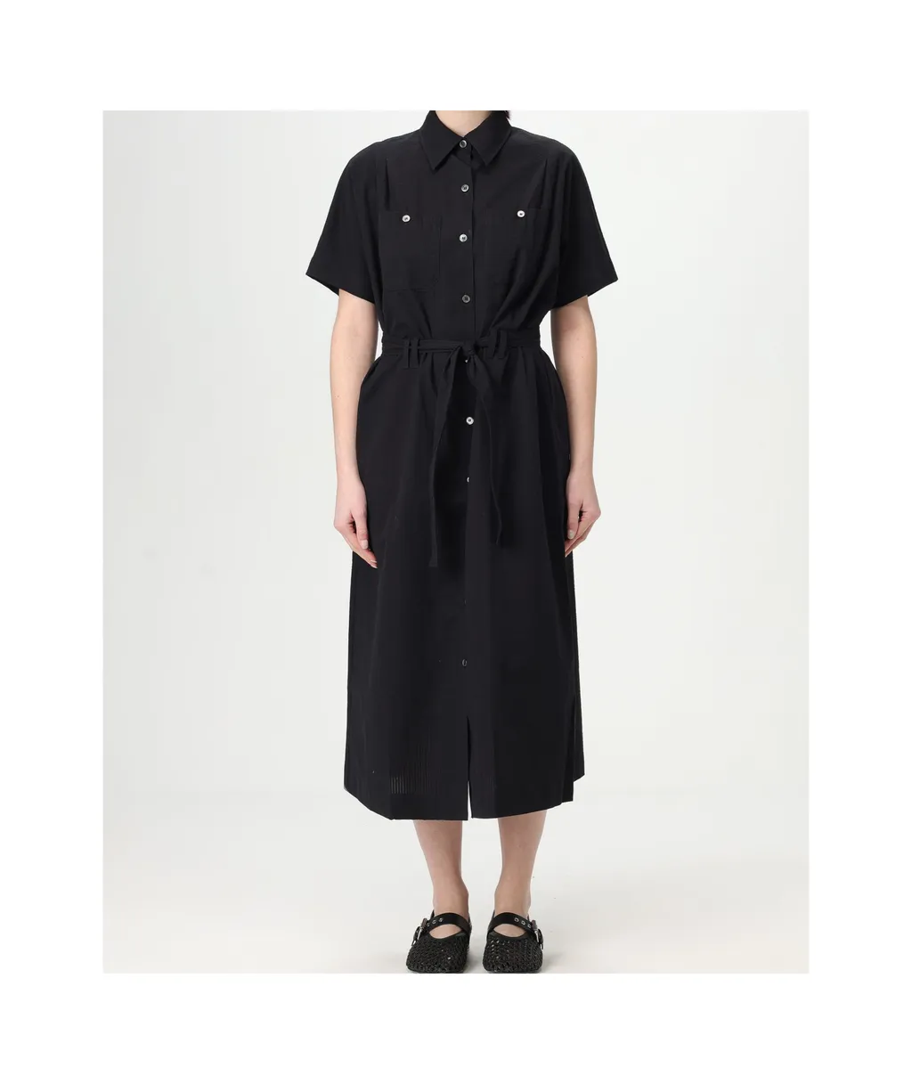Seersucker Belted Waist Midi Dress